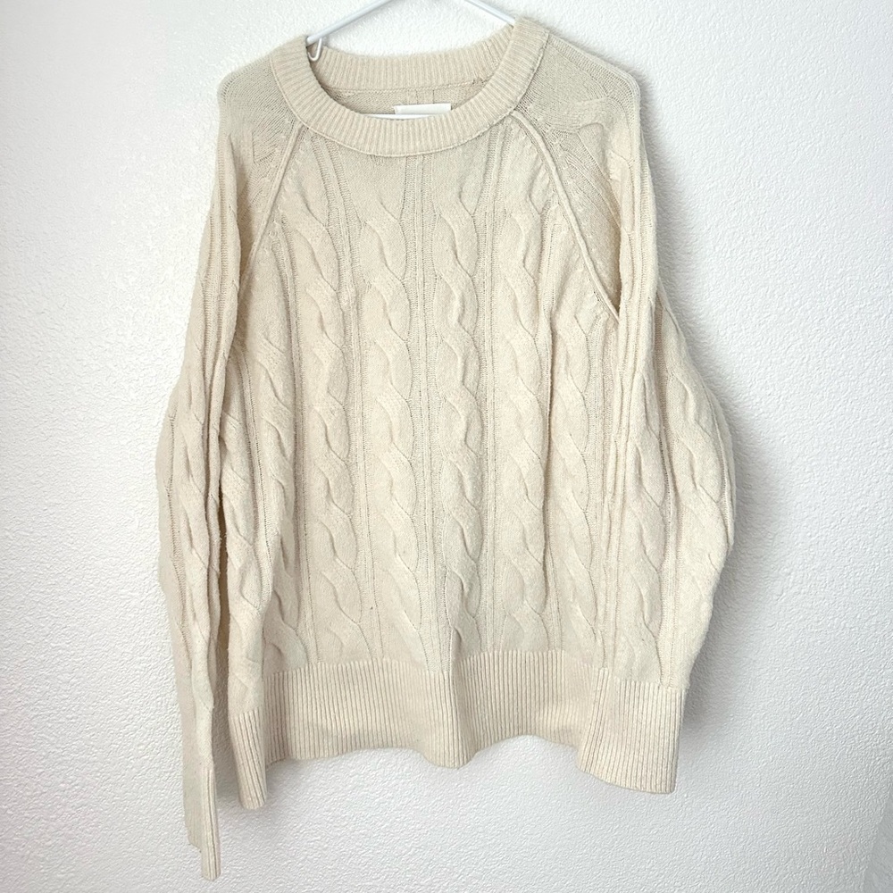 Aerie Sweater Women’s M Cream Oversized Cable Knit Crewneck Pullover - Picture 2 of 8